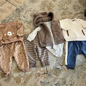 Neutral Brown Toddler Matching Set - Cozy Baby Bear Vest & Joggers